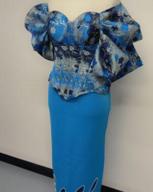 Blue Corset and Cut Out Skirt