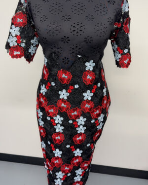 Nkechi black scuba net on Guipure lace