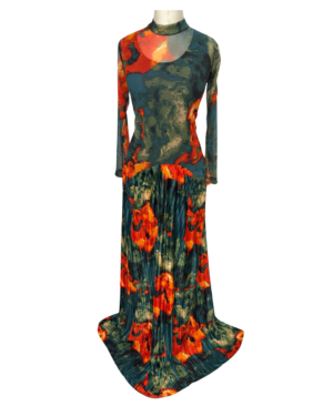 Nihin Mesh and Pleated Long Dress